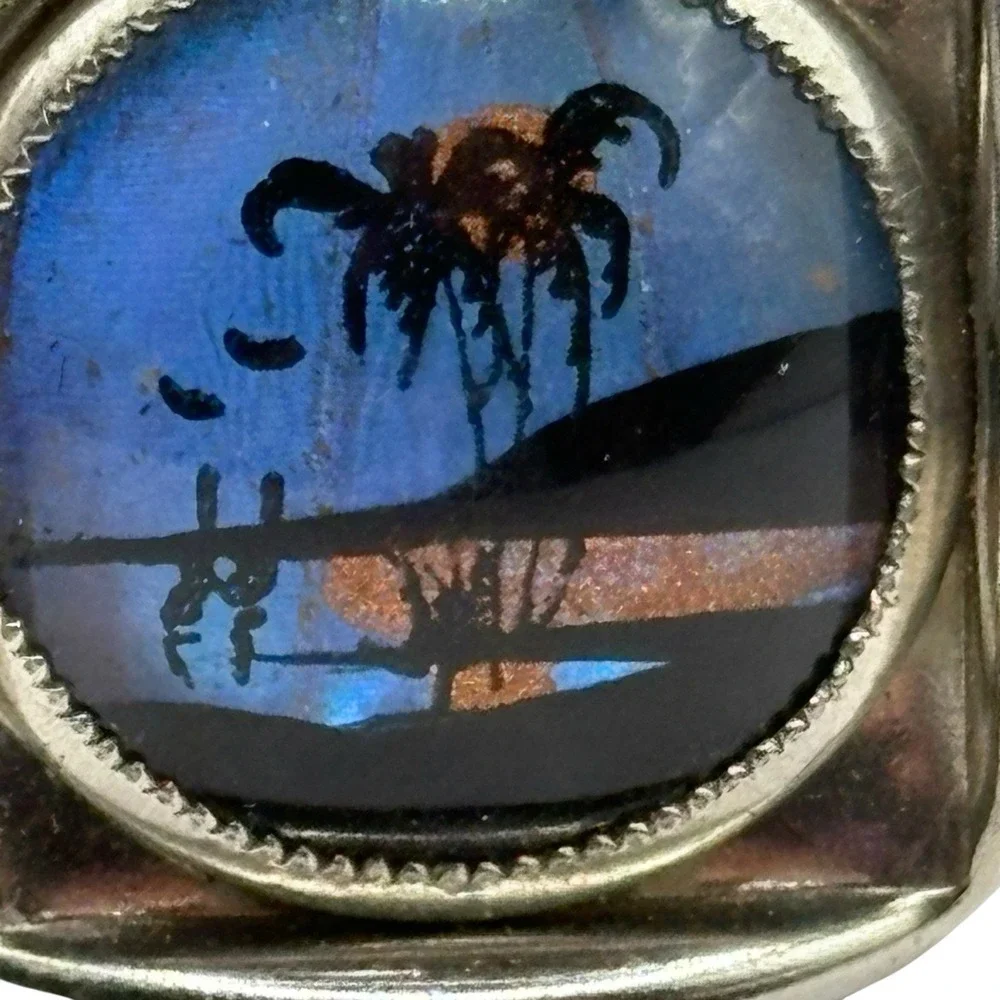Tropical Island Cufflinks Beach Theme Vacation Vintage Silver‎ Tone Palm Trees